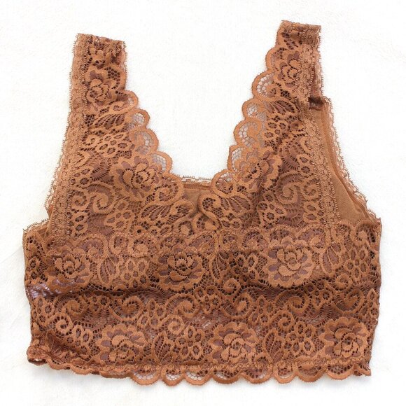 Zenana Camel Brown Seamless Stretch Lace  Bralette w/Removable Pads Bra Top S/M - Picture 3 of 16